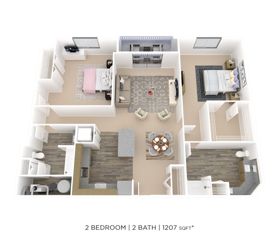 Floor Plan - Two Bedroom 2 Bath- 1,207 sqft