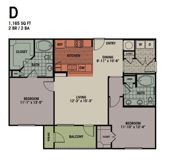D - 2 Bedroom, 2 Bath 1165 sqft E