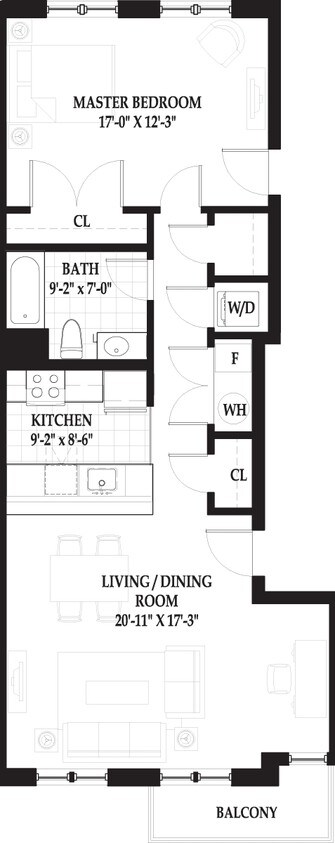 Floor Plan - Villas One Bedroom with Balcony