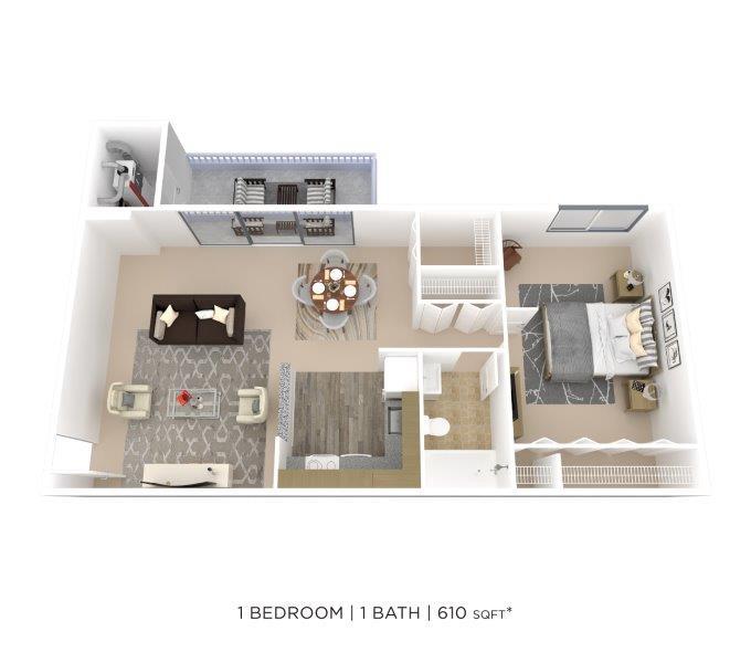 Floor Plan - One Bedroom-610 sqft