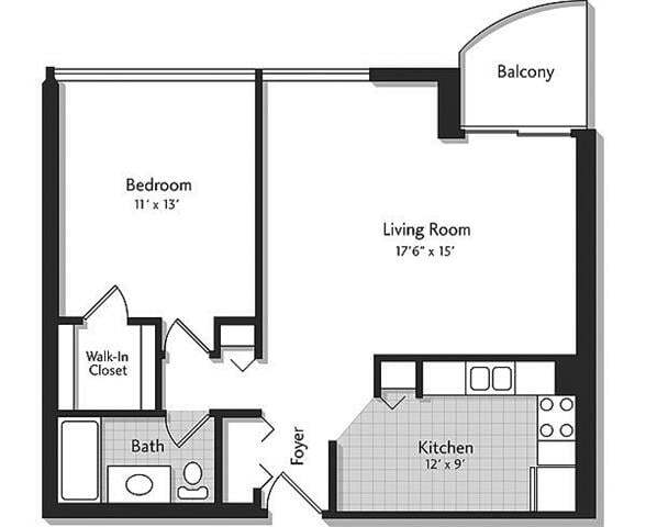 Floor Plan - 1J w/ Balcony