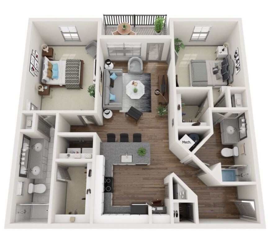 Floor Plan - row - 2BR 2BA (1193 SF)