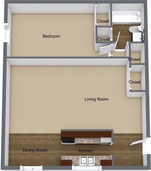 1BR, 1BA - 700 SF - 1 bed