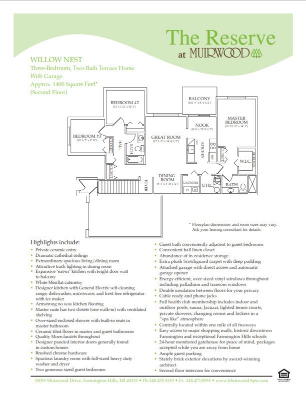 Floor Plan - The Willow Nest - includes a 1 car attached garage