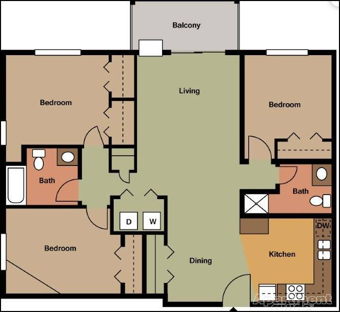 Floor Plan - CP7 - 3 Bed/2 Bath | 1,216 SF