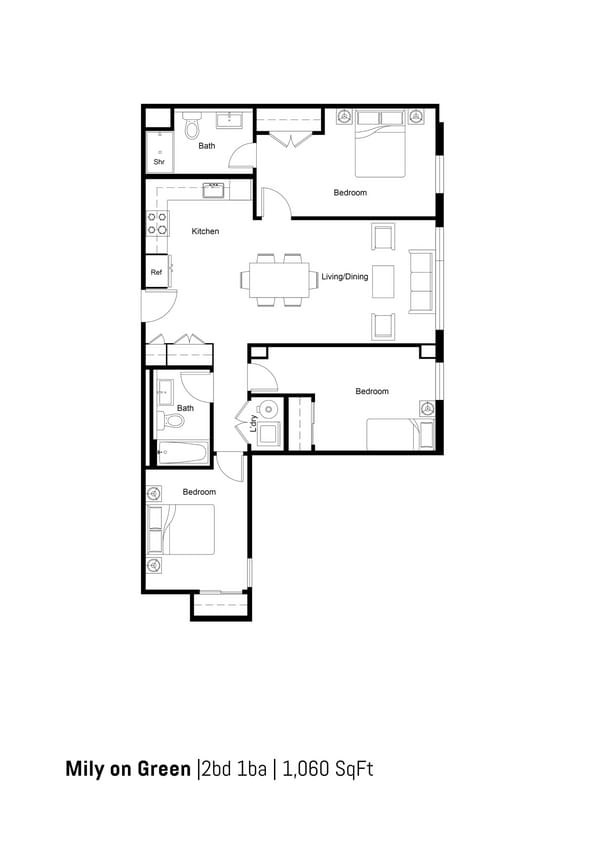 Floor Plan - 2B2B-D 1060sf
