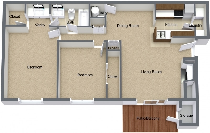 2BR, 1BA - 847 SF - Oak - Apartment