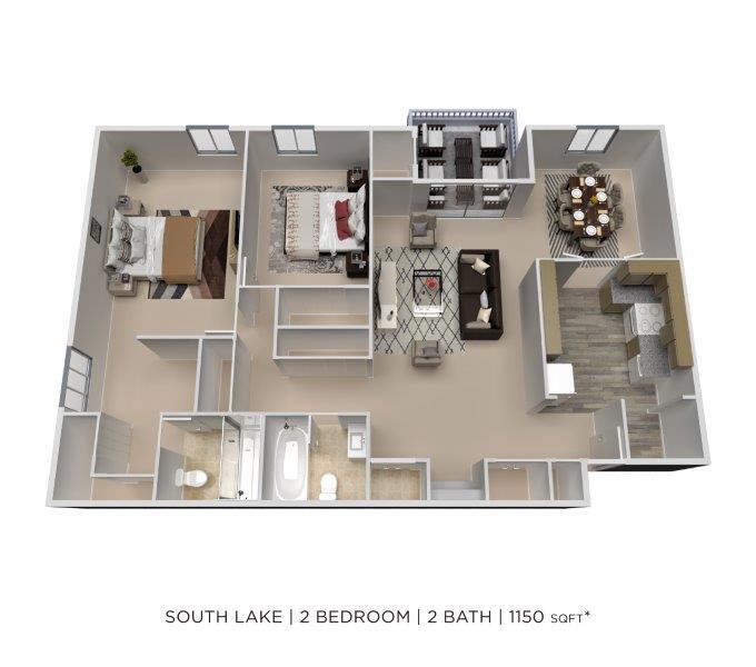 Floor Plan - Two Bedroom 2 Bath - 1,150 sqft