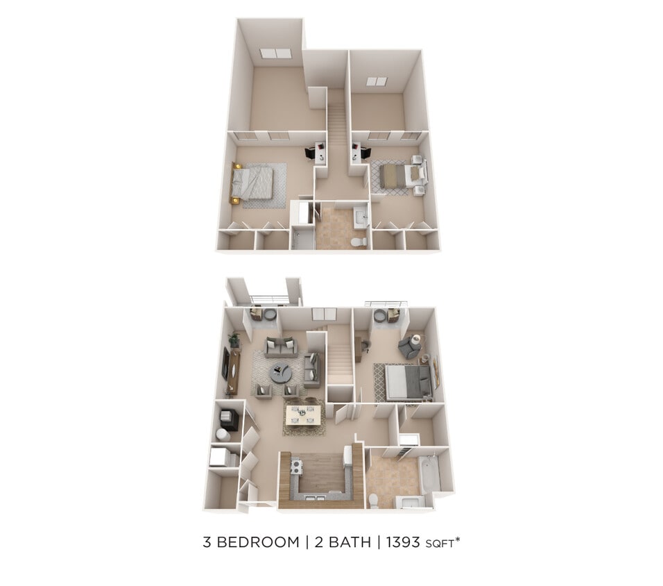 Floor Plan - Three Bedroom 2 Bath-1393 sqft