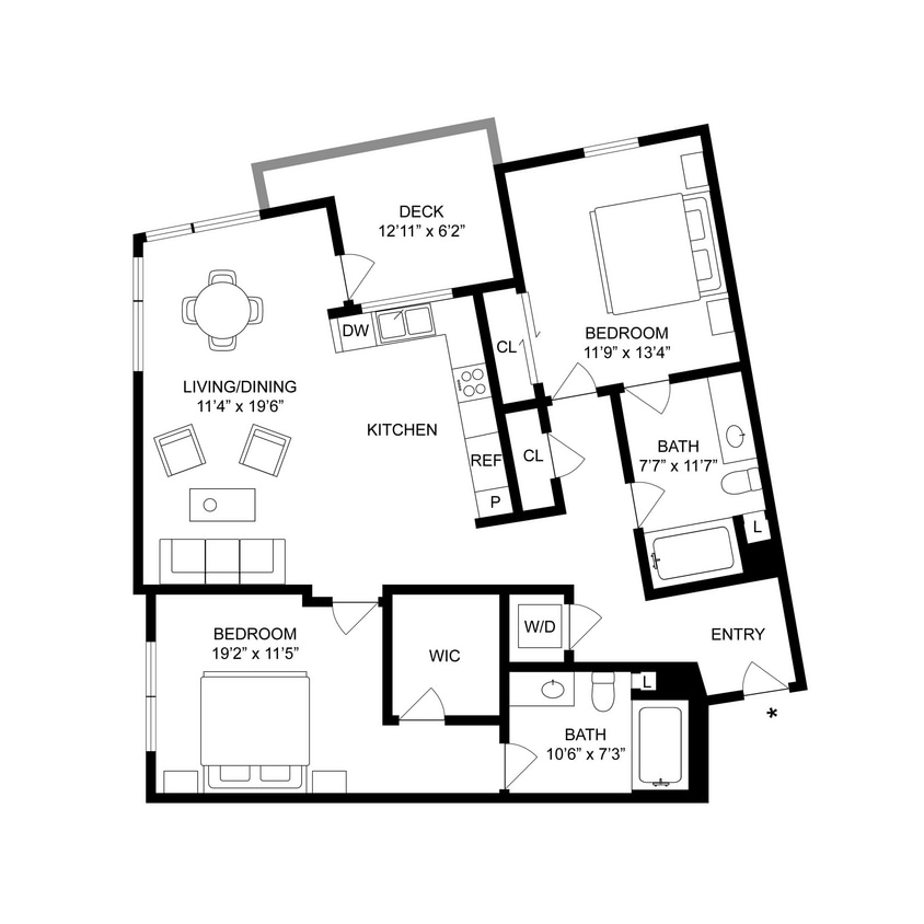 Floor Plan - 2 Bed, 2 Bath E