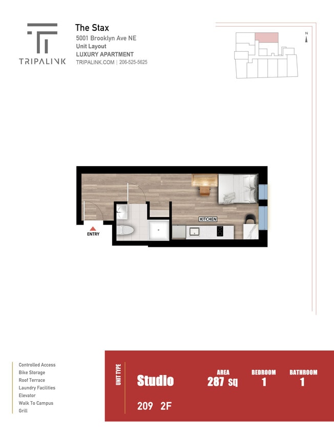 Floor Plan - Studio - 287 sqft