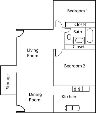 2 Bedrooms / 1 Bathroom - 2 Bedrooms / 1 Bathroom