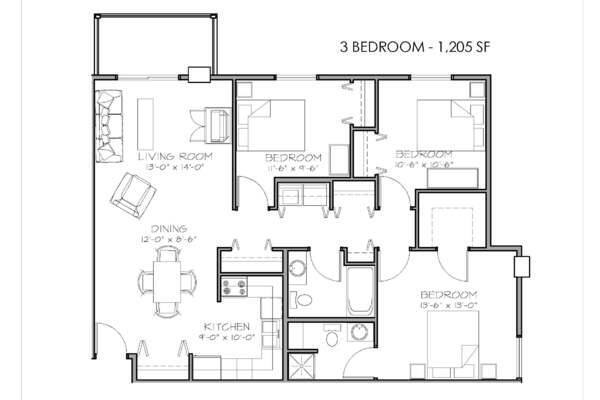 Floor Plan - Central Park 6 - 3 Bed - 2 Bath