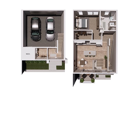 Floor Plan - Townhome 1 bd, 1 bath