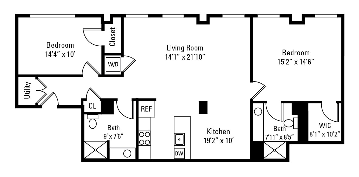 Floor Plan - 2 Bedroom 2 Bath