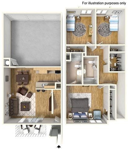 Floor Plan - 3 Bedroom 2 Bathroom Townhouse