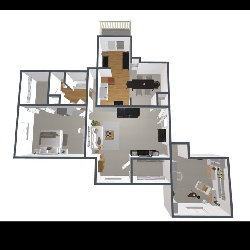 H Floor Plan - 1 Bedroom, 1 Bath - H-C