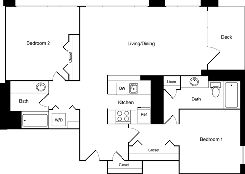 Floor Plan - 2 Bed 1415 SE