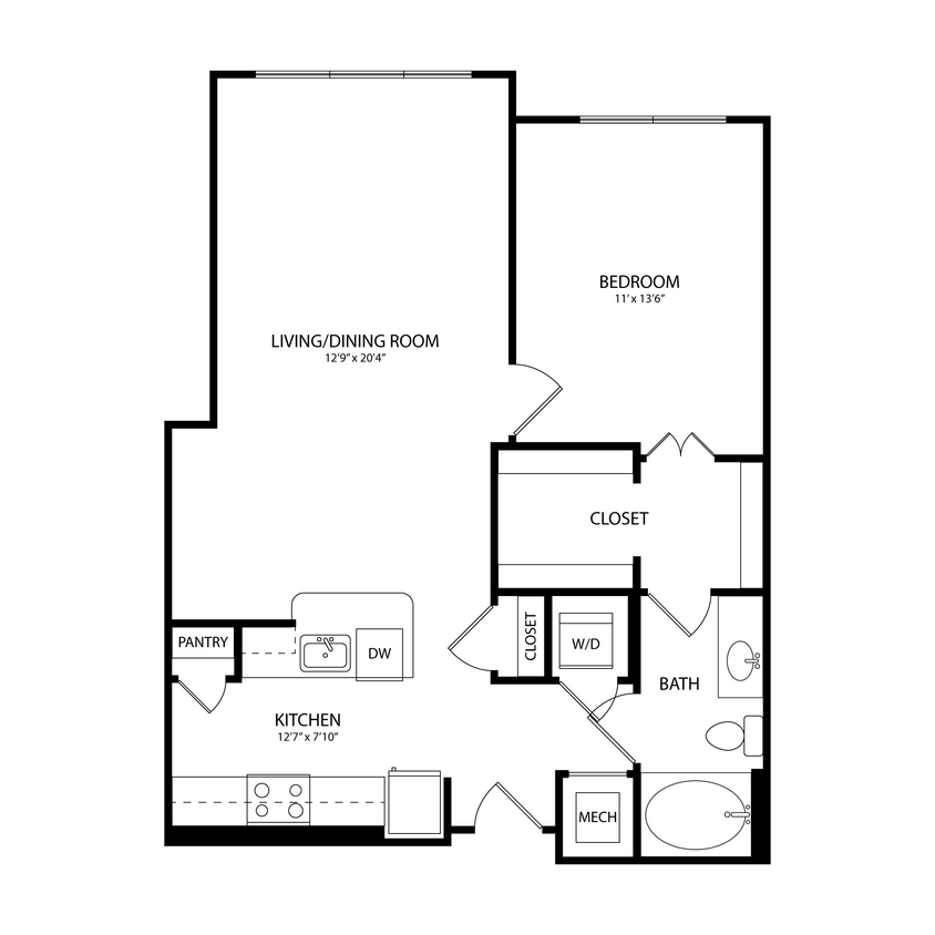 Floor Plan - 1 Bedroom, 1 Bath 799 SF A9