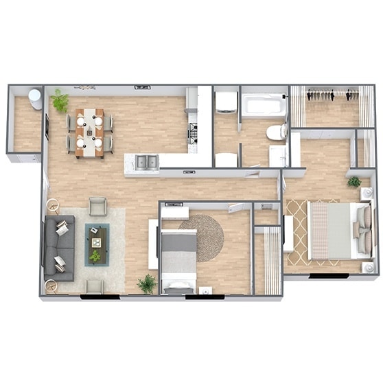 Floor Plan - Evergreen (2 Bed, 1 Bath) RENOVATED 