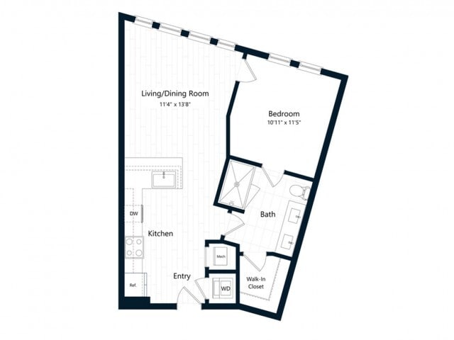 Floor Plan - One Bedroom One Bath (655 SF)