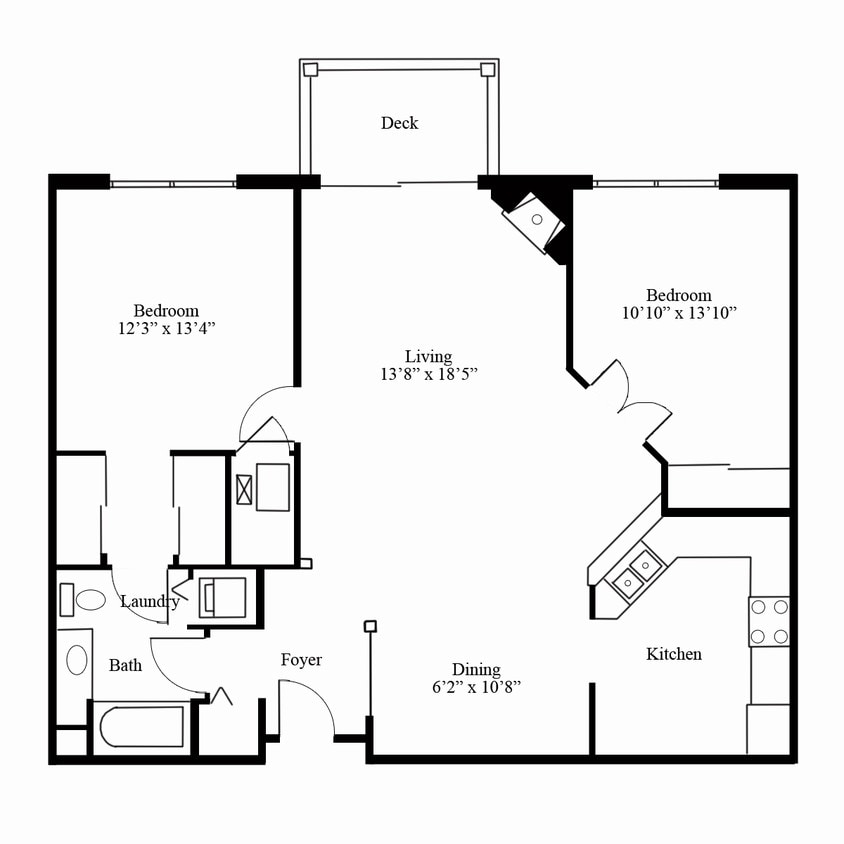 Floor Plan - Pinnacle - 2 Bed, 1 Bath Baywood