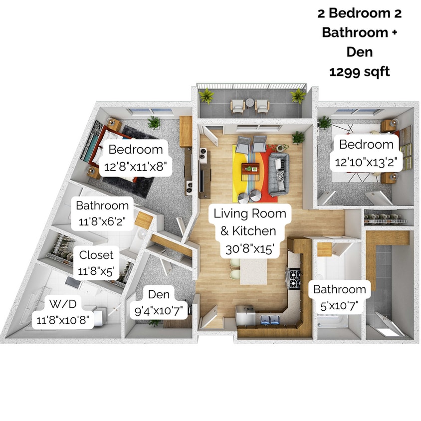 2 Bedroom 2 Bathroom + Den Apartment - 2 Bedroom 2 Bathroom + Den Apartment