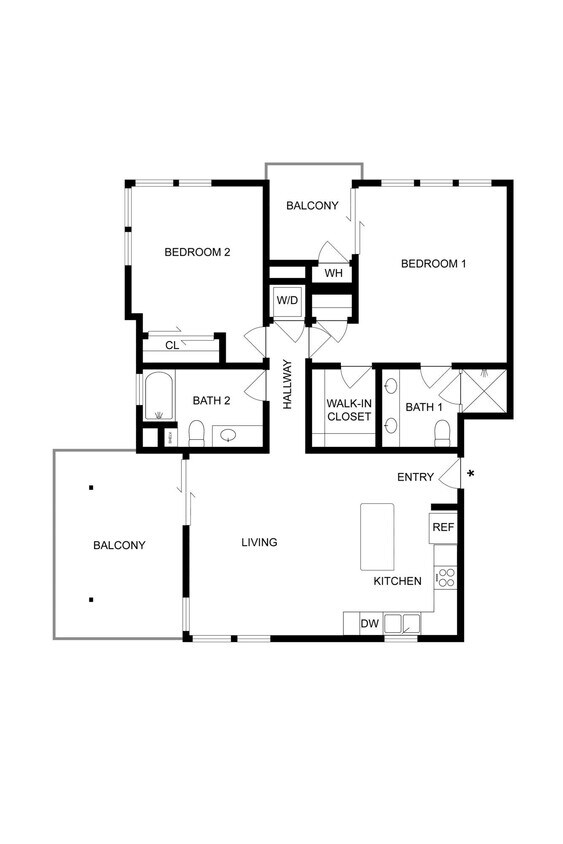 Floor Plan - 2BD, 2BTH B3