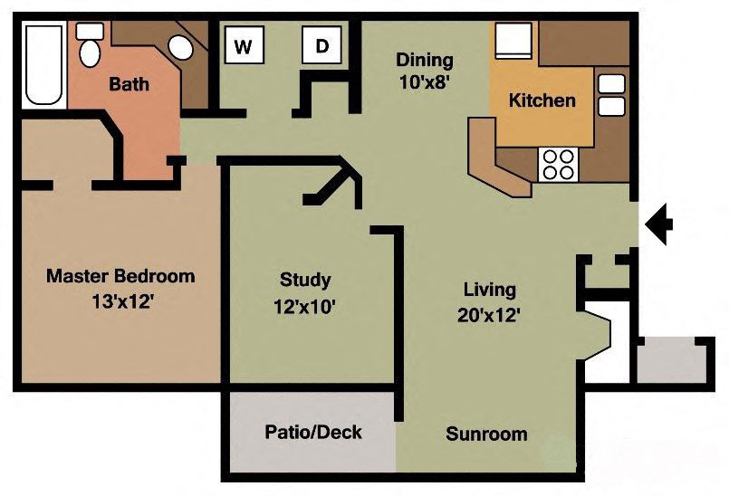 Floor Plan - 2 bed - 1bath