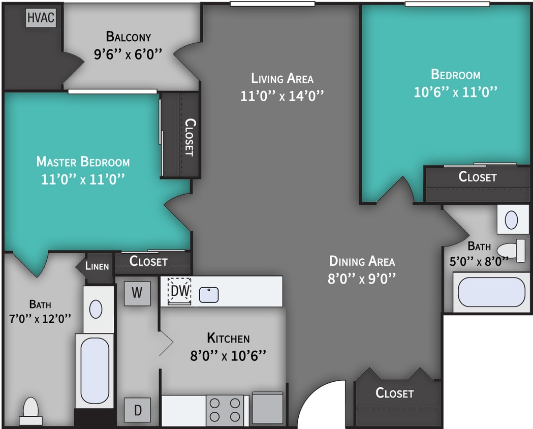 Floor Plan - Ashbourne - 2 Bedroom 2 Bathroom