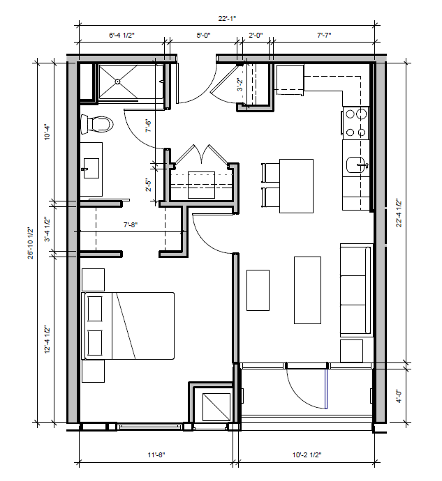 Floor Plan - 1 Bed/1 Bath-B1A