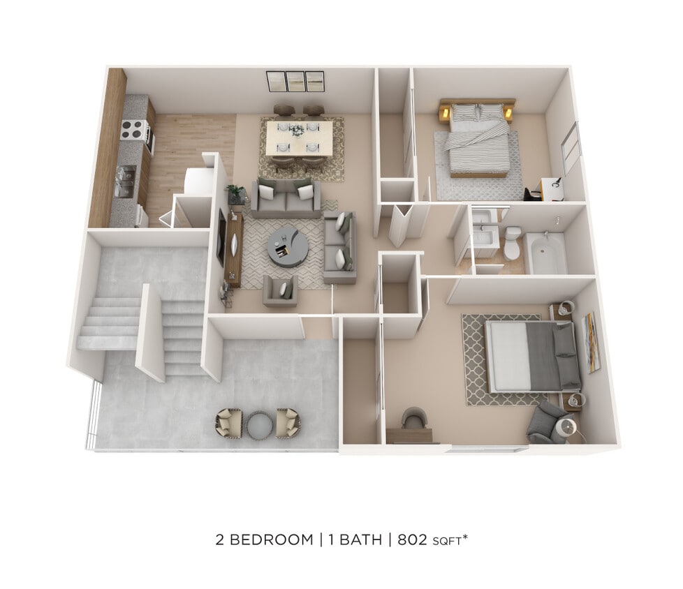 Floor Plan - Two Bedroom- 802 sqft