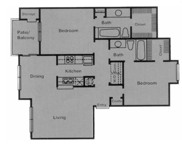 Floor Plan - 2L2 - 2 Bdrm, 2 Bath-LARGE