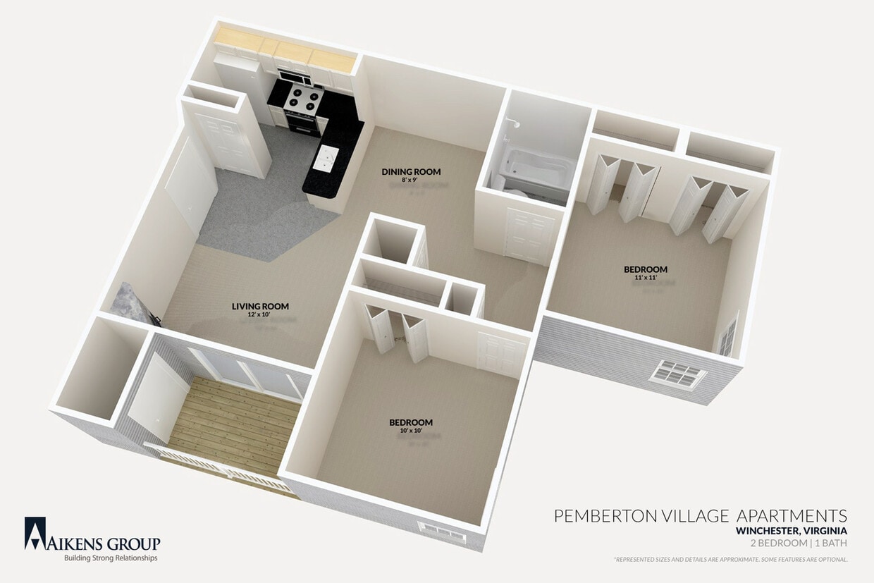 Pemberton-Village-Apartments-Winchester-VA-2br1ba-Floorplan - 2 BEDROOM 1 BATH