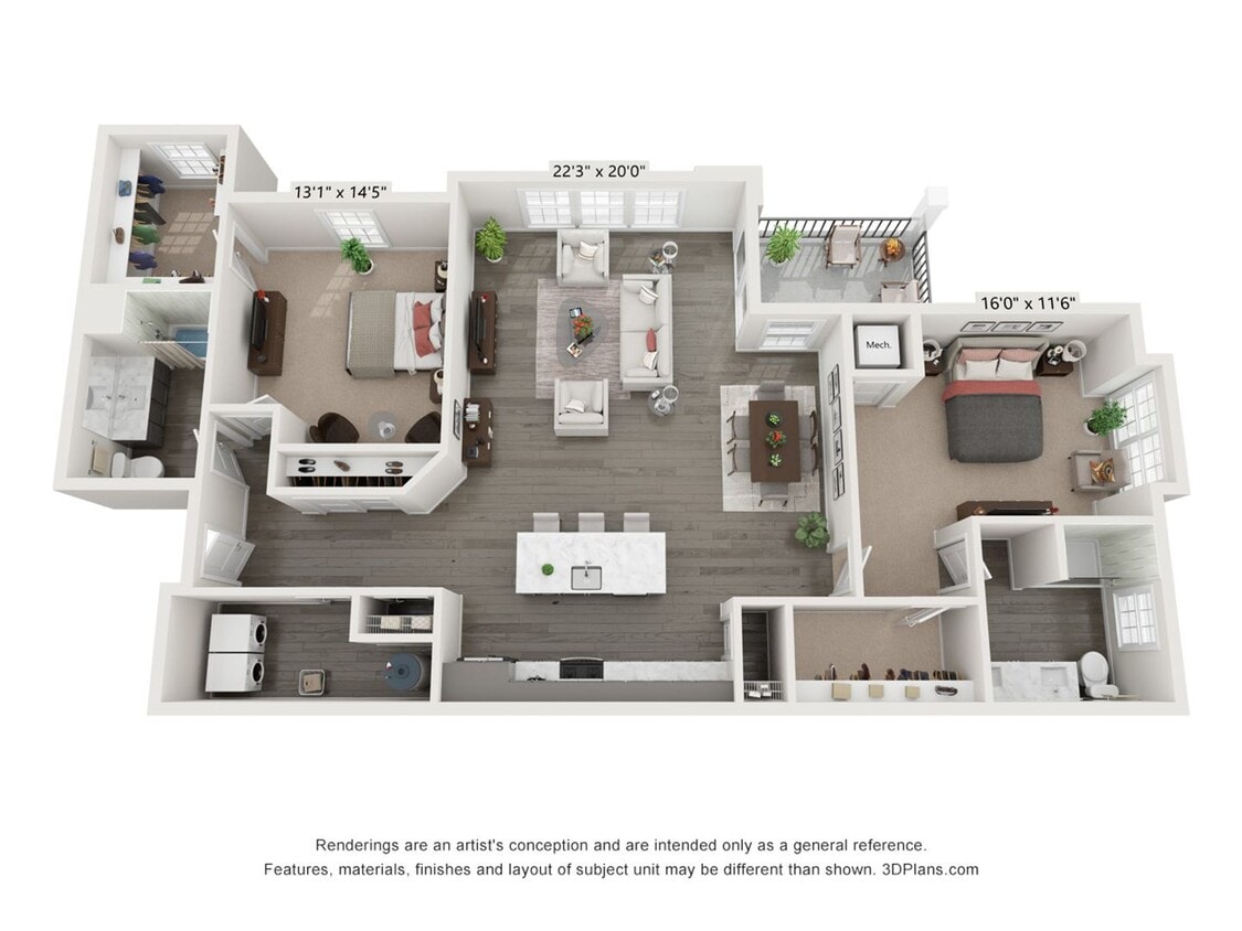 Floor Plan - 2 Bedroom 2 Bath - 1502
