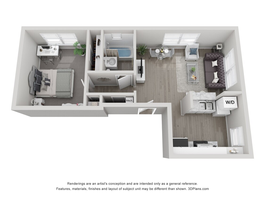 Floor Plan - A6 1x1 H Semi Upgrade-Call for Availability