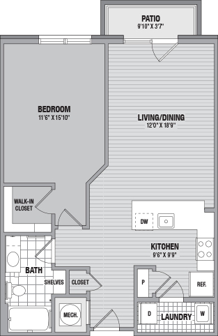 Floor Plan - Birch 1 Bed/1 Bath