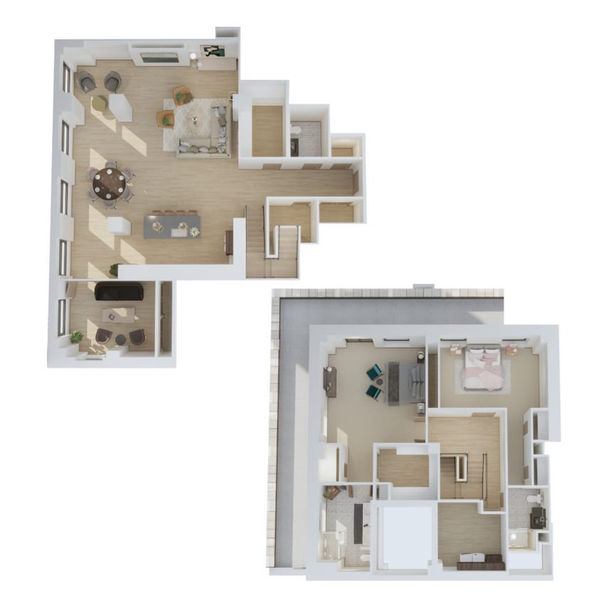 Explore the elegance and spaciousness of this modern two-level apartment, designed to meet all your lifestyle needs. - Penthouse 3 Bedroom/2.5 Bathroom - 2 Story - B