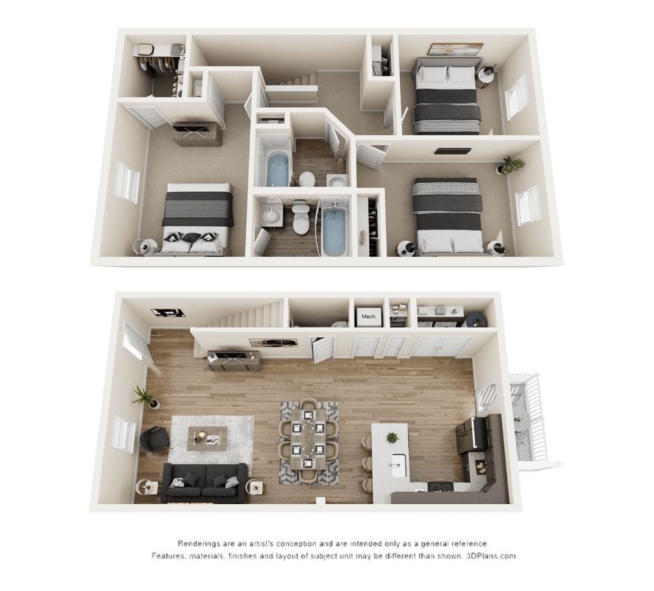 Floor Plan - 3 Bedroom, 2.5BA Townhome