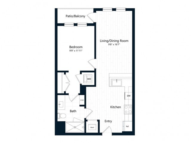 Floor Plan - One Bedroom One Bath (656 SF)