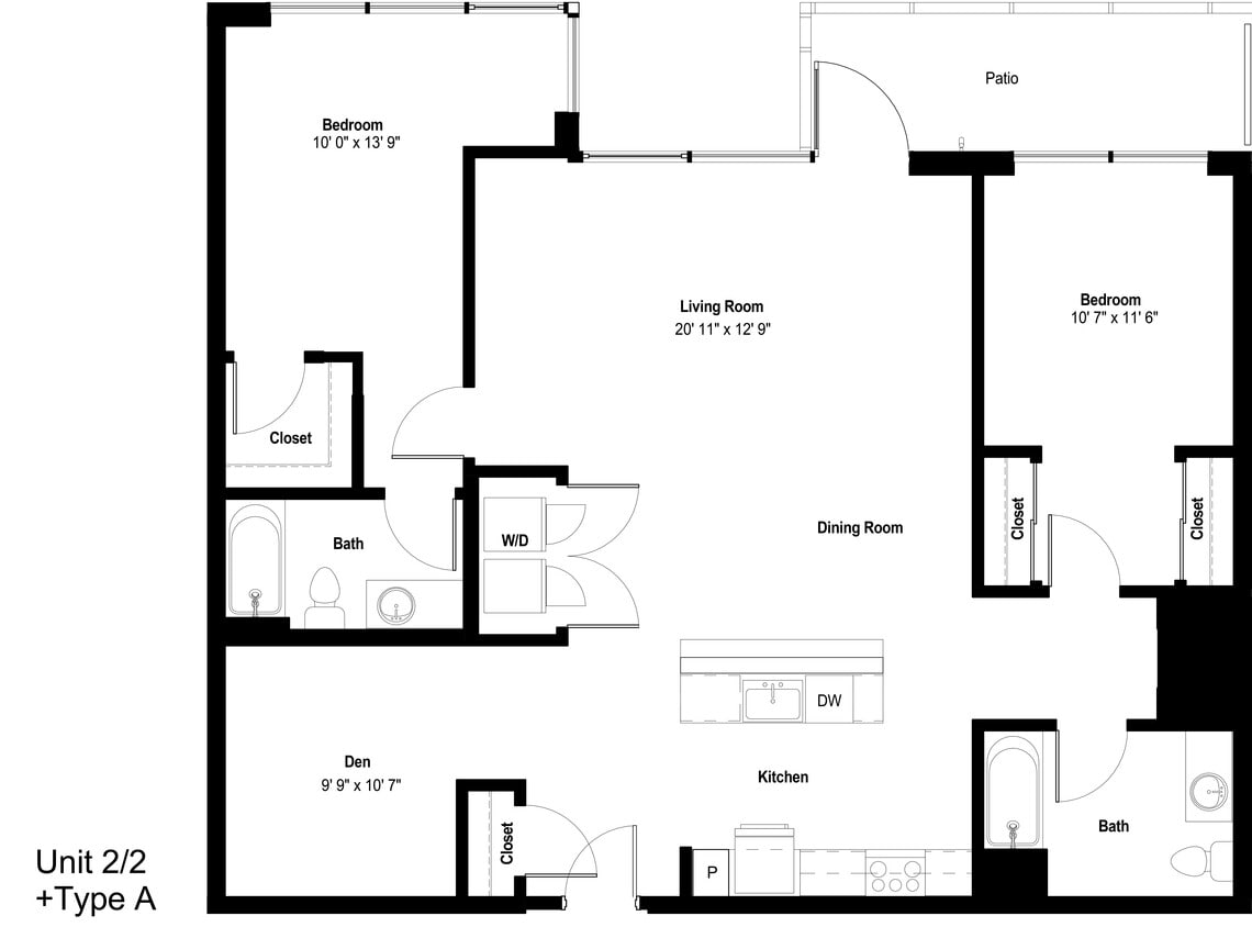 Floor Plan - 2x2 B Den PH