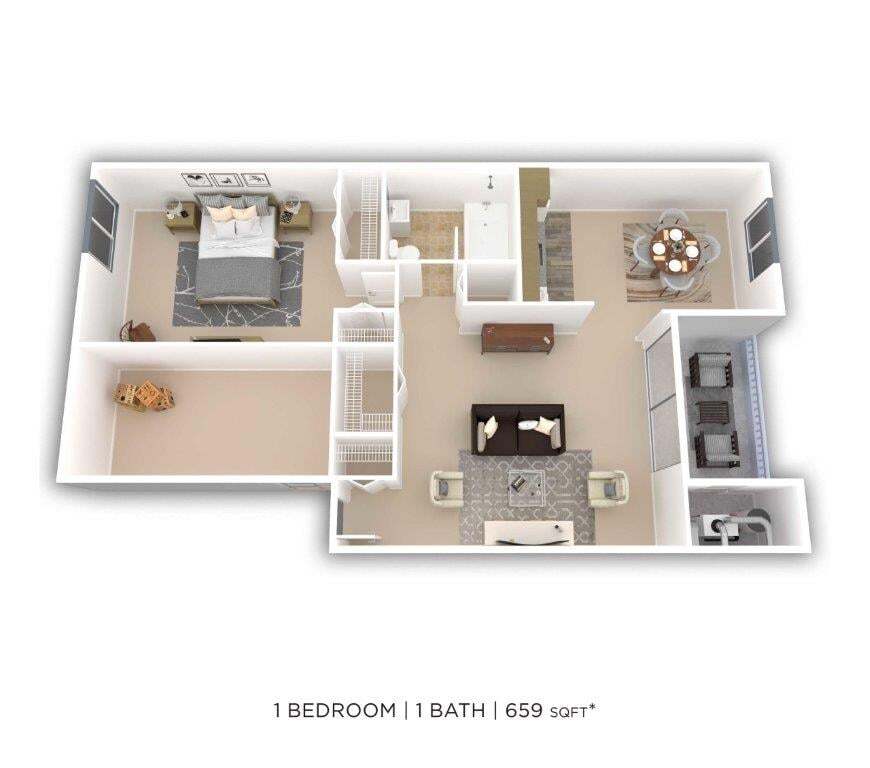 Floor Plan - One Bedroom - 659 sqft