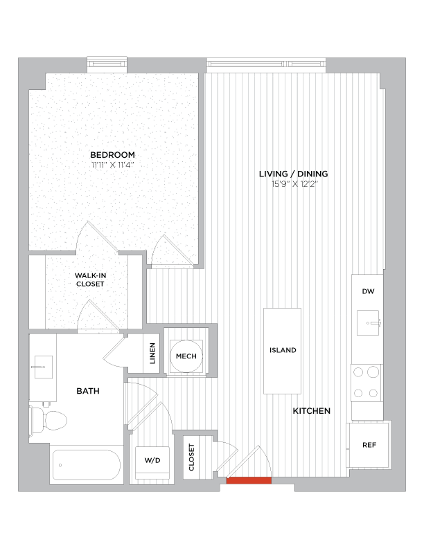 Floor Plan - 1 Bed/1 Bath-A03a West