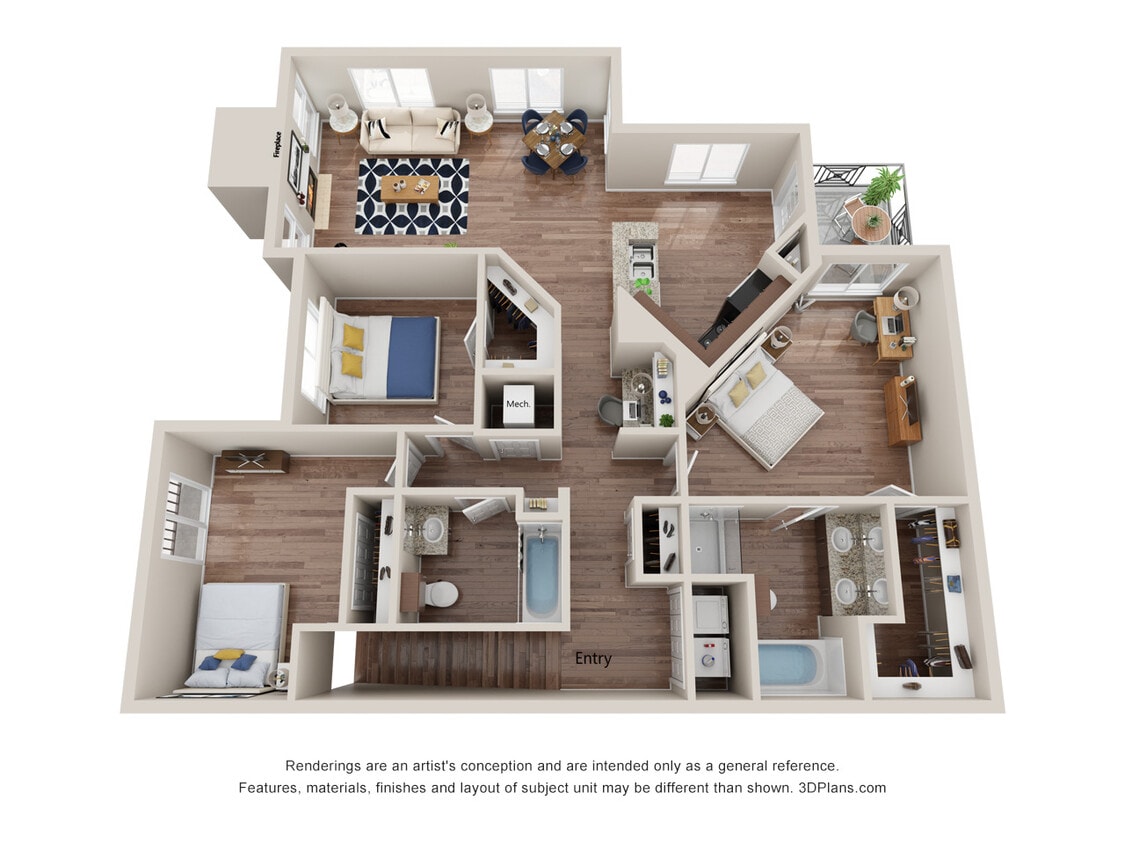 Floor Plan - 3 Bedroom, 2 Bath B