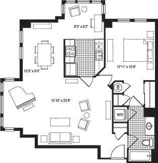 1W floor plan The Clarendon - 1W
