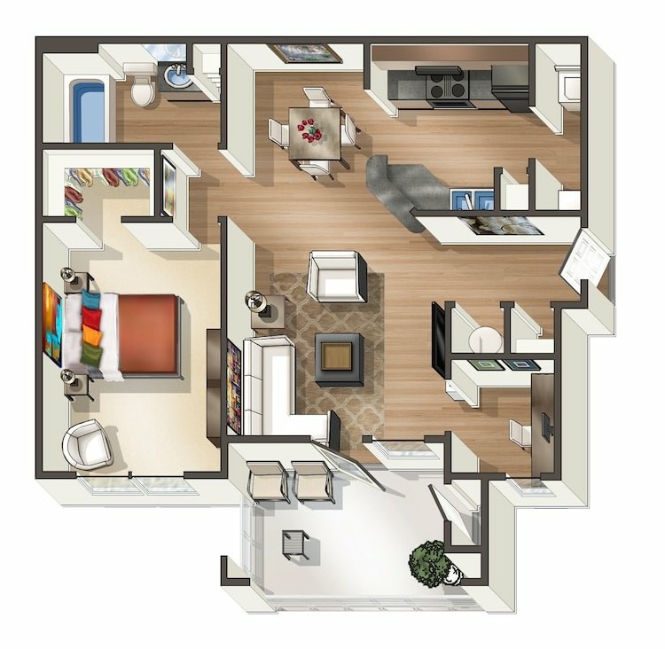 1B 1x1 797.jpg - A2 - Oakwood - One Bedroom, One Bathroom