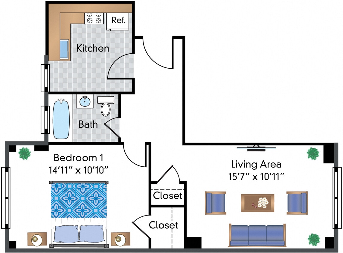 Floor Plan - Renovated 1 Bedroom 03 Tier