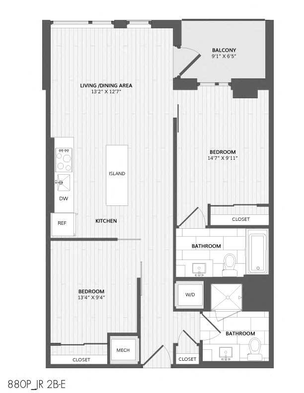 Floor Plan - 2 Bed/2 Bath-JR 2B-E_880 P