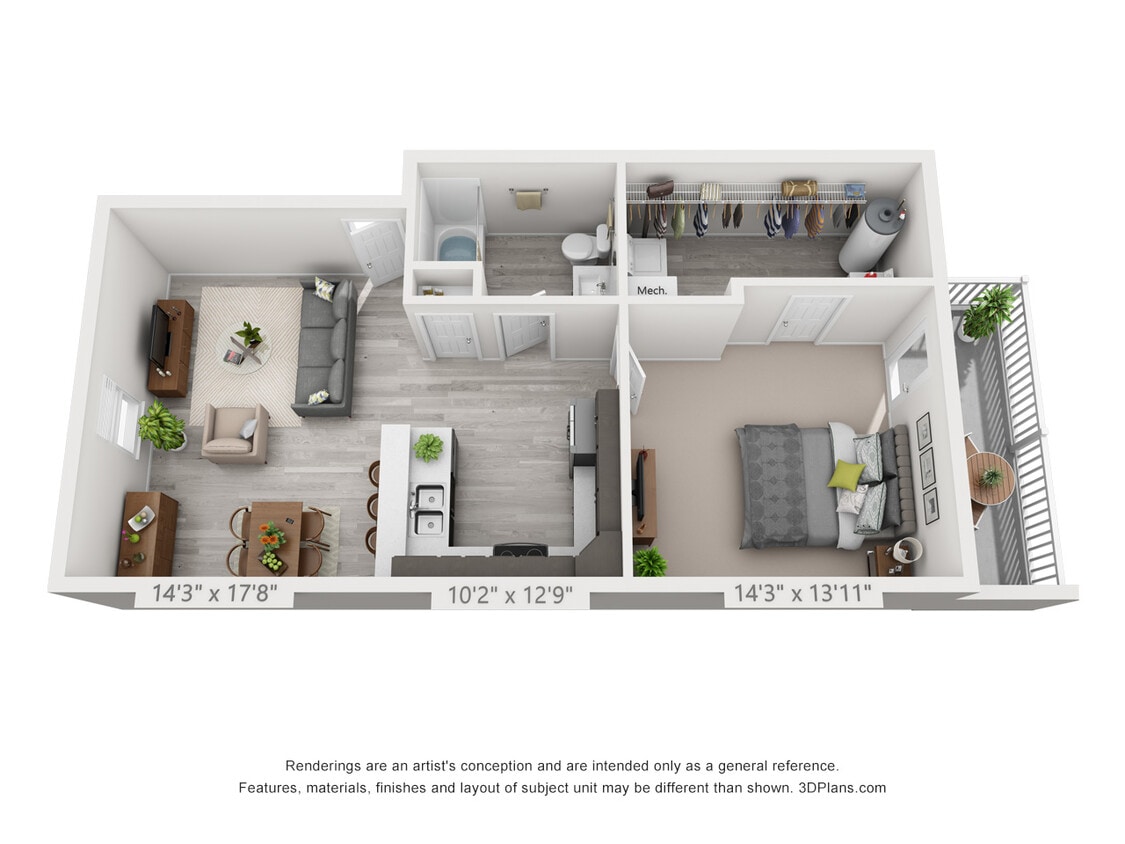 Floor Plan - 1 Bedroom Second Level - 760sf