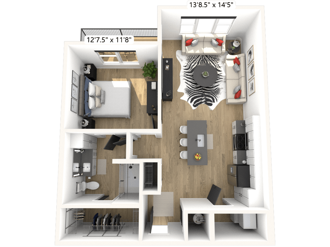 Floor Plan - AA1 1 Bed 1 Bath